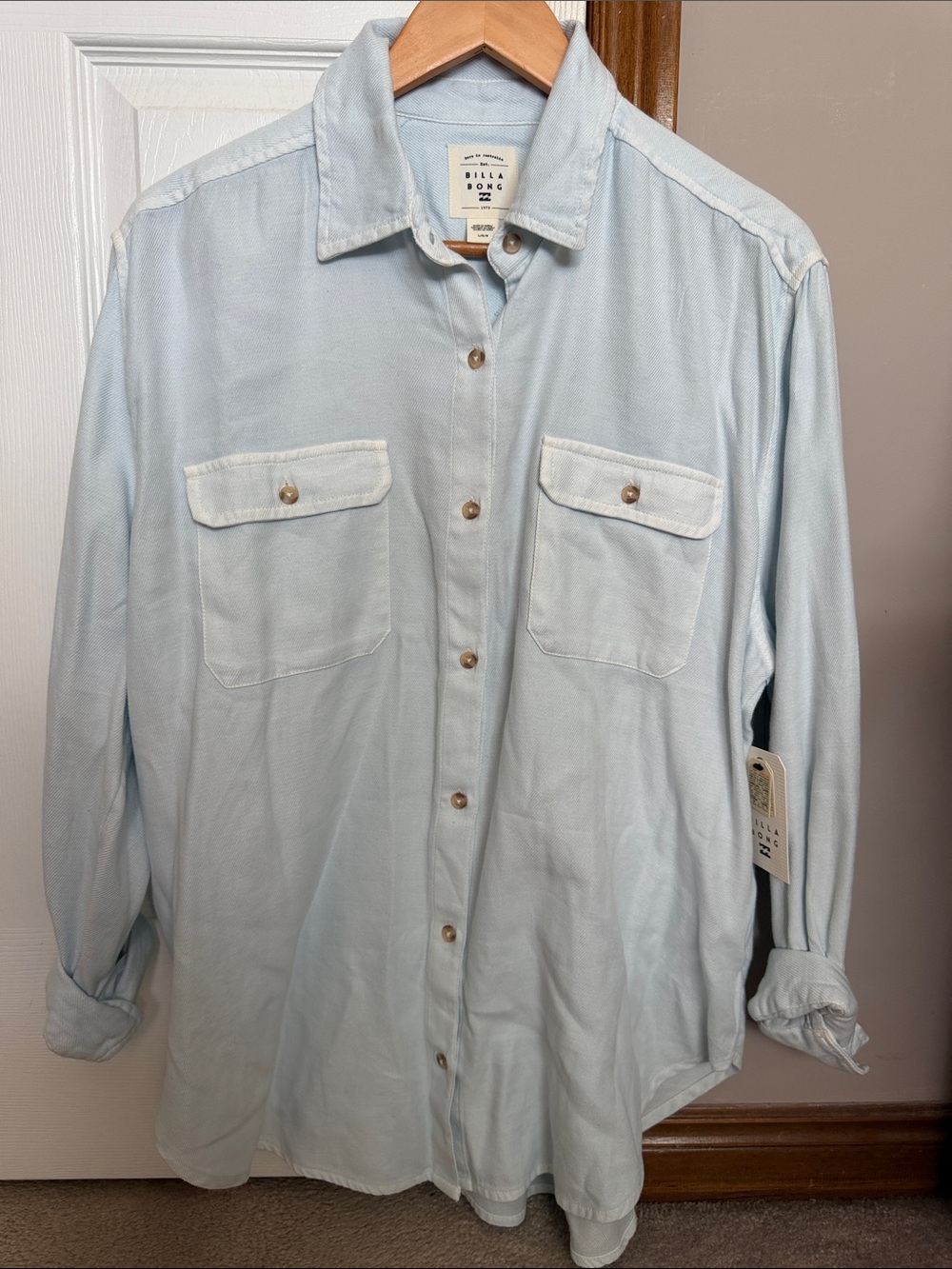 Billabong So Stoked Pale Blue Long-Sleeve Button Shirt NWT